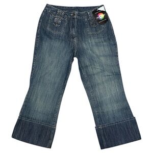 New Jeanology Collection Wide Cuffed Leg Cropped Jeans Y2K Vintage Denim Pants